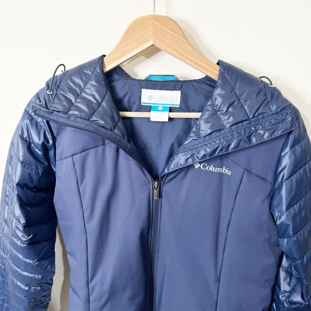 Columbia Blue Hooded Fenn Ridge Puffer Mid Jacket in Nocturnal Size XS - Picture 3 of 7